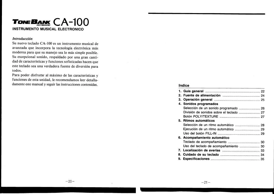 Mode d'emploi CASIO CA-100