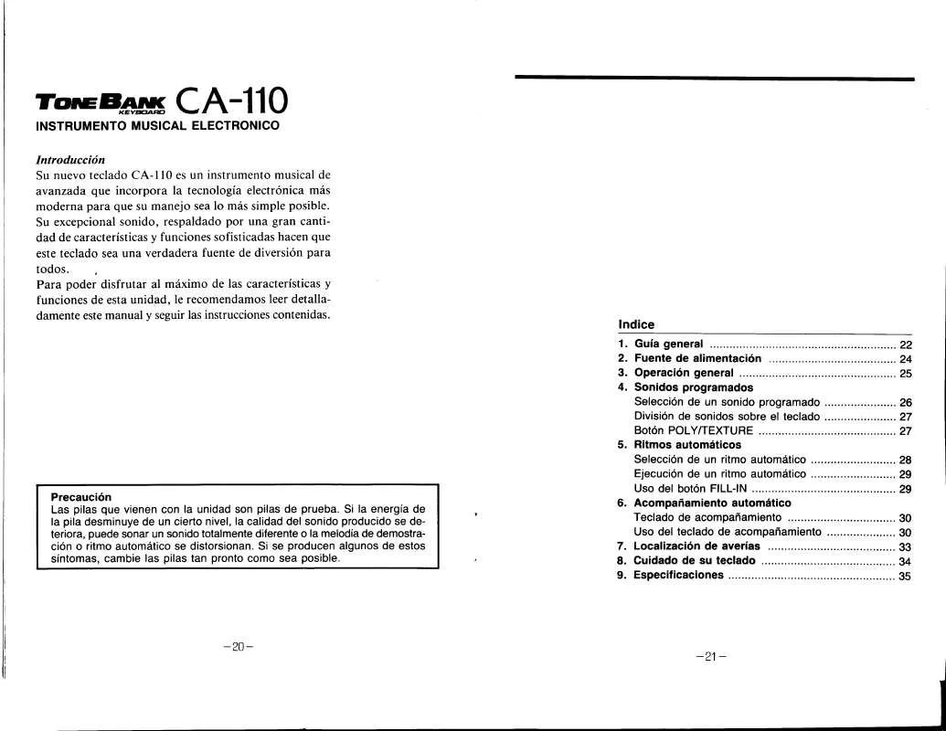 Mode d'emploi CASIO CA-110