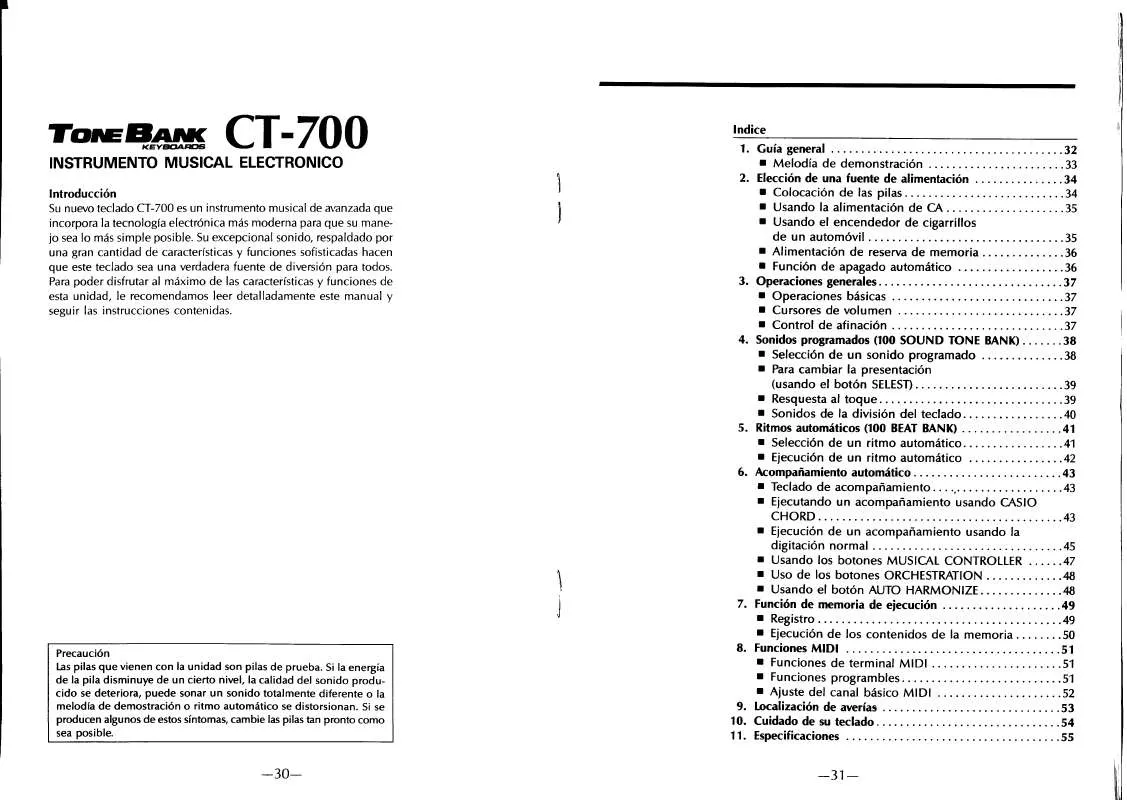 Mode d'emploi CASIO CT-700