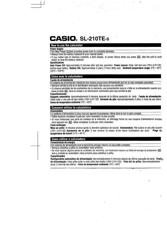 Mode d'emploi CASIO SL-210TE